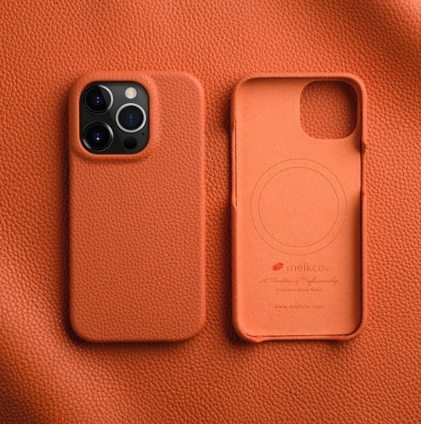 Melkco iPhone 15 Pro Premium Leather Magsafe Cover - Orange - Tashqila Melkco iPhone 15 Pro Premium Leather Magsafe Cover - Orange - Tashqila